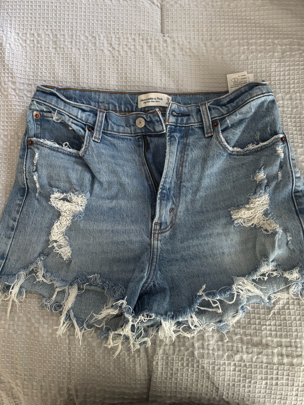 Abercrombie & Fitch Light Wash Distressed Denim Cutoff Shorts